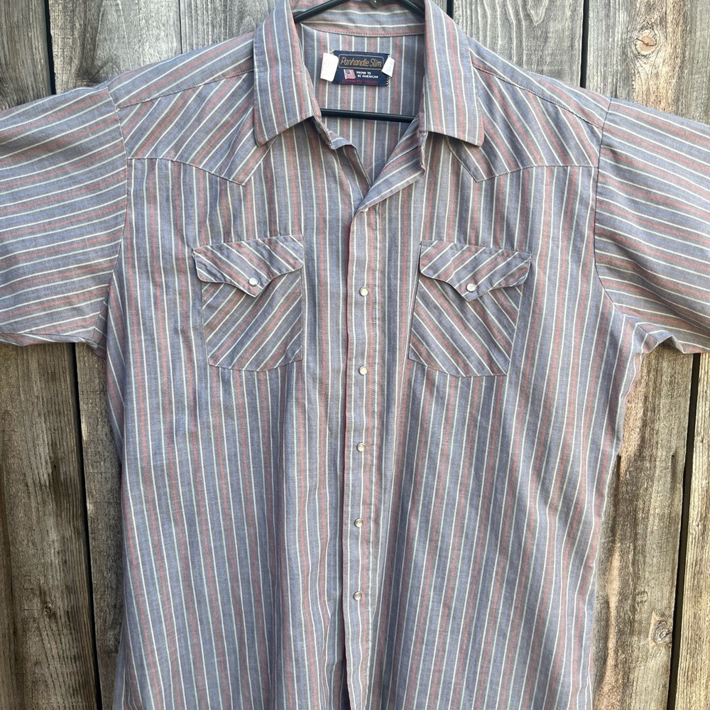 Panhandle Slim pearl snap short sleeve shirt, 18, XL, XXL, made in USA, vintage